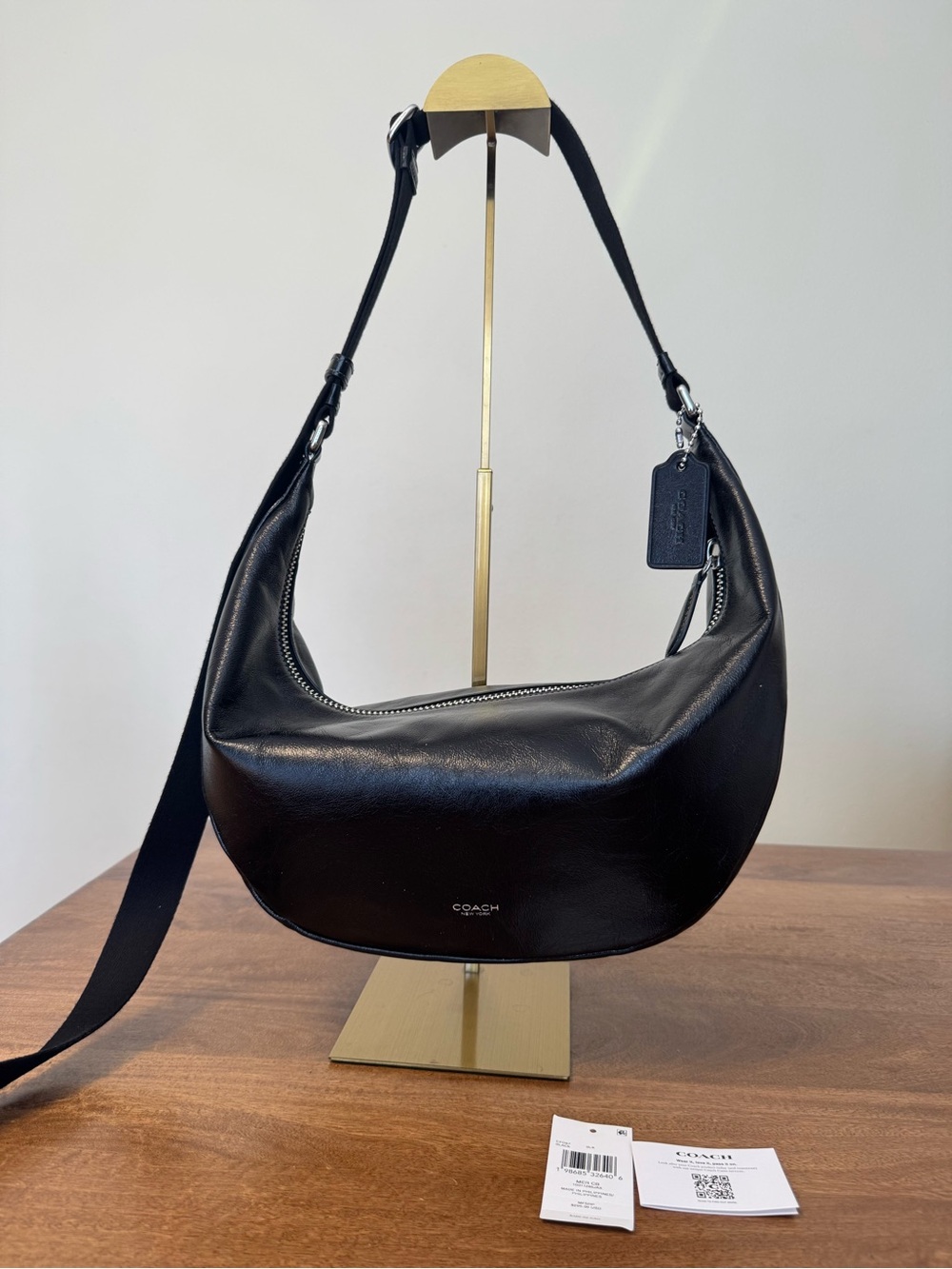 COACH Mercer Glazed  Black Leather Crescent Hobo Shoulder Bag RARE PILOT